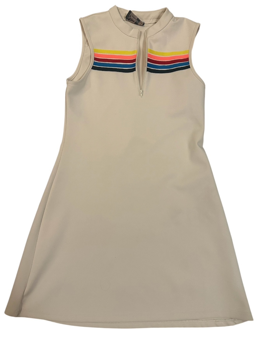 Sleeveless Cream Mini Dress with Rainbow Stripe Yoke